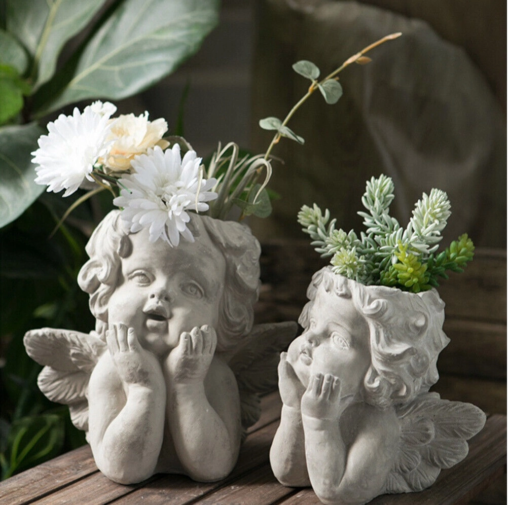 Custom Cement Angel Vase Angel Face Head Plant Pot