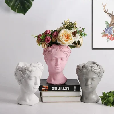 Vasos de flores com cabeça de concreto Vasos de plantas com rosto Suculentos Vasos de flores e plantadores de plantas