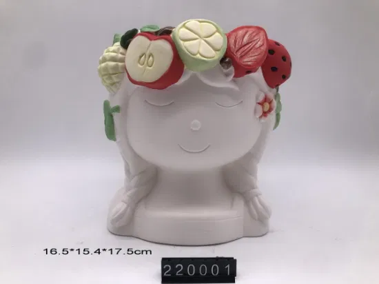 Cabeça de menina fofa de cerâmica feita à mão com vaso de frutas para flores e plantas e suculentas arranjo de mesa decoração vaso de plantador presente