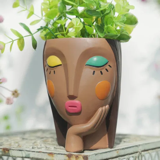 Vasos de plantador de rosto para plantas de interior, plantador de cabeça de resina plantador de flores suculentas vasos de cabeça de menina bonitos com olhos fechados