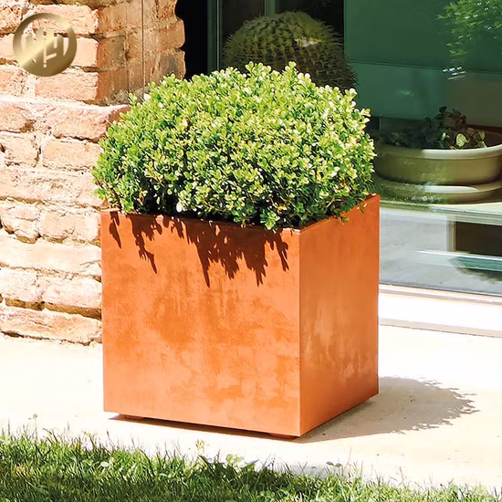 Casa de aço metal quadrado jardim decoração enferrujado vaso plantador para plantas