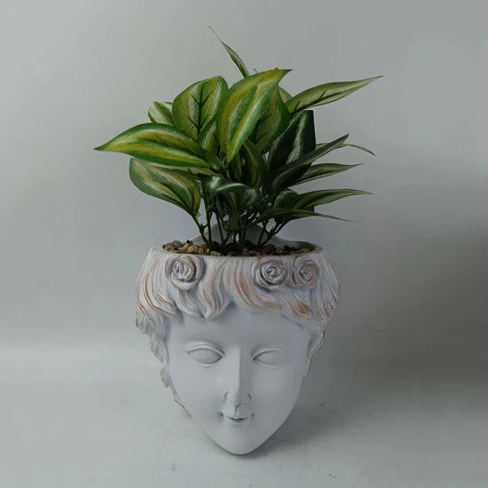 Vasos de flores com rosto humano para jardim interno personalizado Vasos de plantas de cimento para plantas