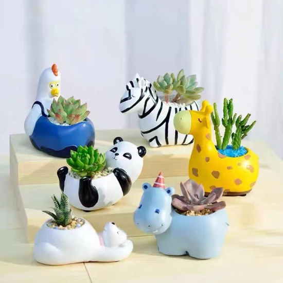 Criativo dos desenhos animados casa berçário pequeno pote micro paisagem decoração bonito corky pequeno animal suculenta planta pote
